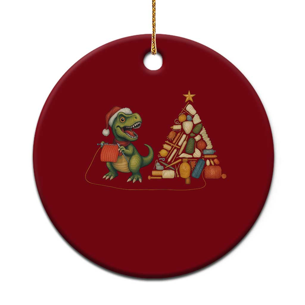 Xmas Dinosaur Knitting Ceramic Ornament Funny Yarn Tree Gift - Wonder Print Shop