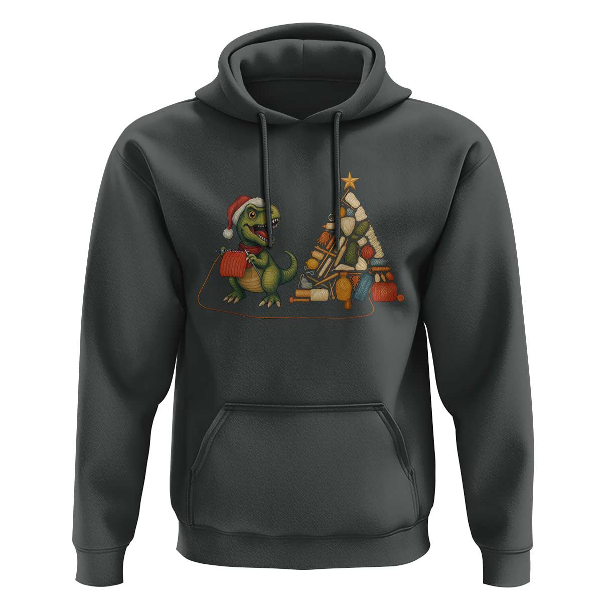 Christmas Dinosaur Knitting Hoodie Funny Yarn Tree Gift - Wonder Print Shop