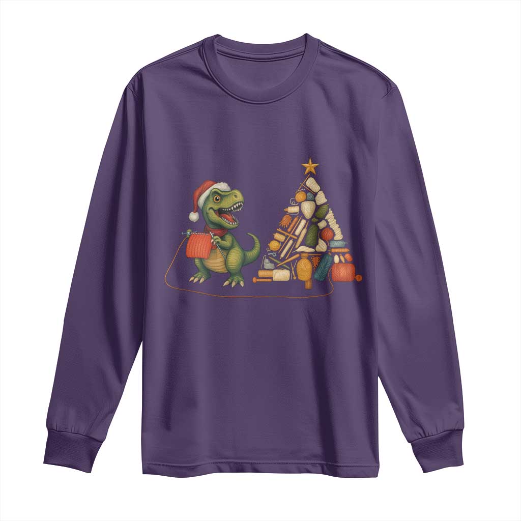 Christmas Dinosaur Knitting Long Sleeve Shirt Funny Yarn Tree Gift - Wonder Print Shop