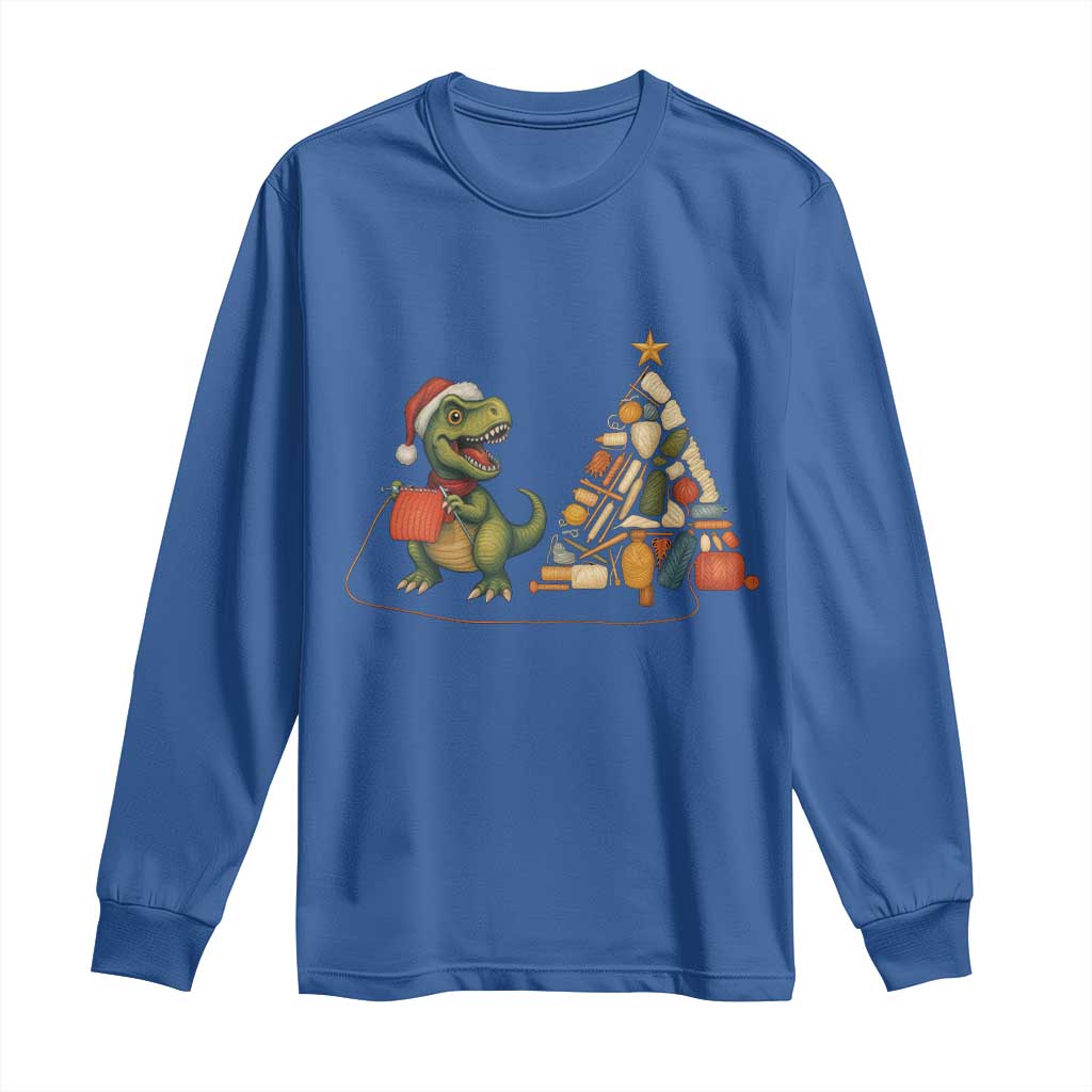 Christmas Dinosaur Knitting Long Sleeve Shirt Funny Yarn Tree Gift - Wonder Print Shop