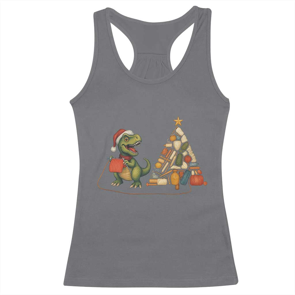 Christmas Dinosaur Knitting Racerback Tank Top Funny Yarn Tree Gift - Wonder Print Shop