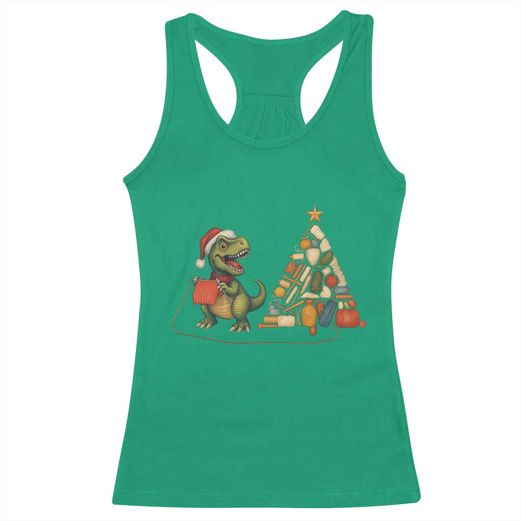 Christmas Dinosaur Knitting Racerback Tank Top Funny Yarn Tree Gift - Wonder Print Shop