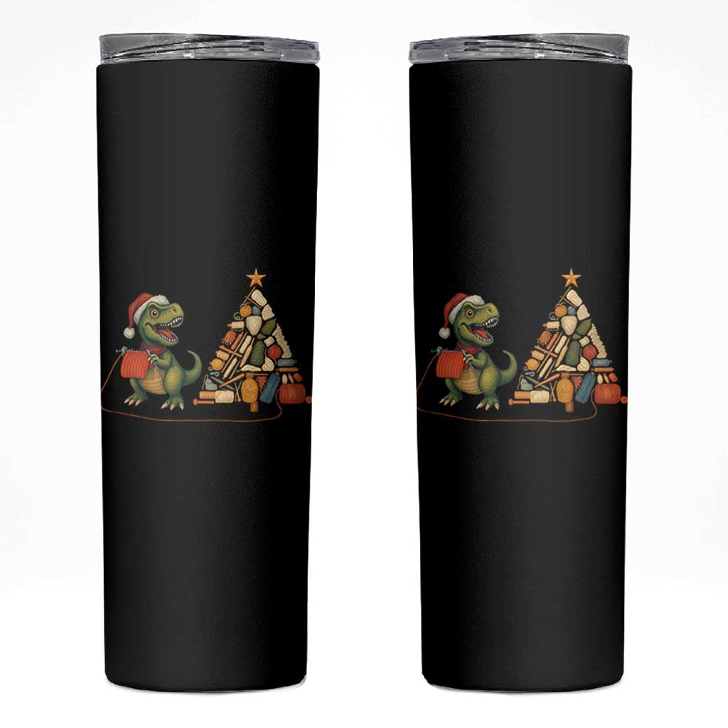 Christmas Dinosaur Knitting Skinny Tumbler Funny Yarn Tree Gift - Wonder Print Shop