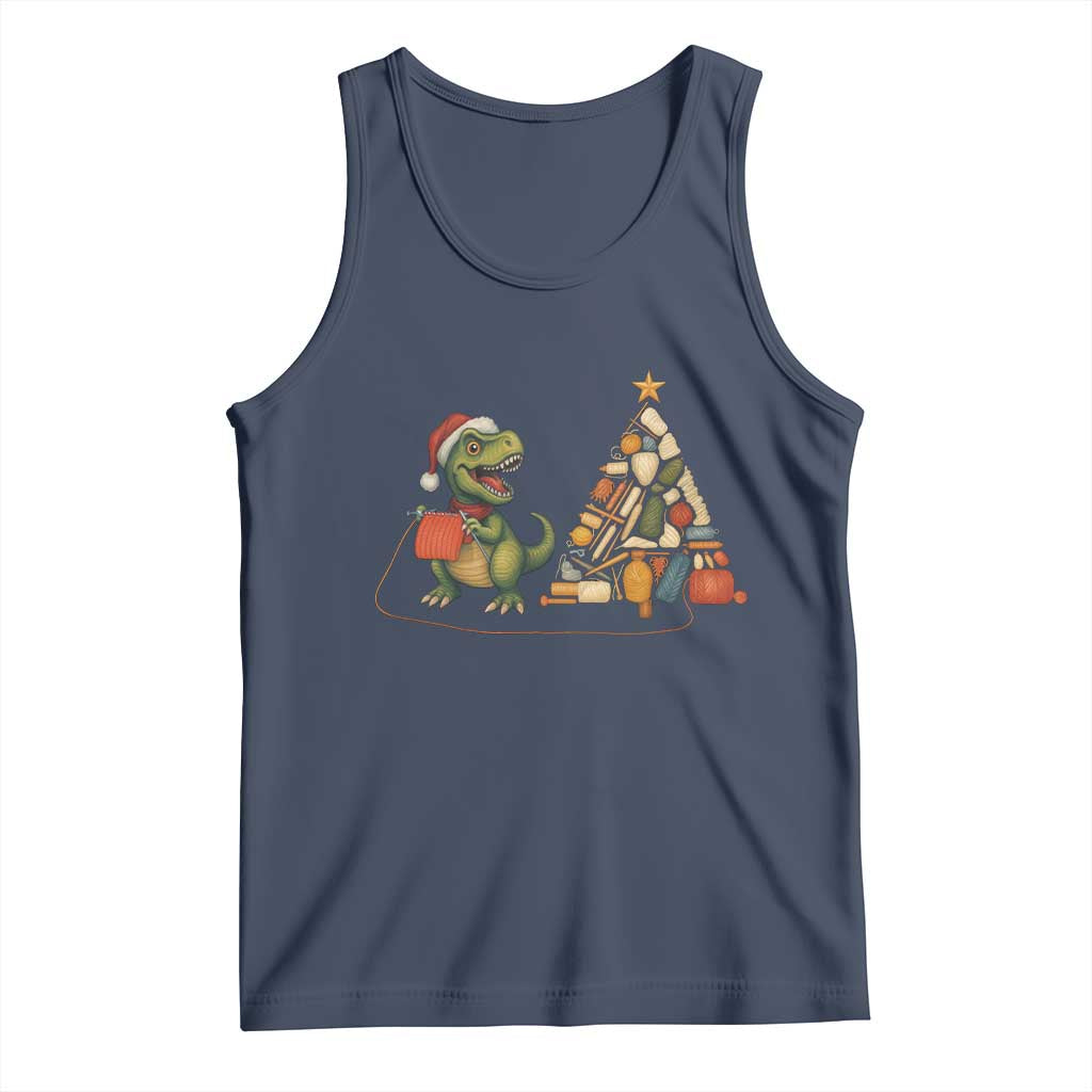 Christmas Dinosaur Knitting Tank Top Funny Yarn Tree Gift - Wonder Print Shop
