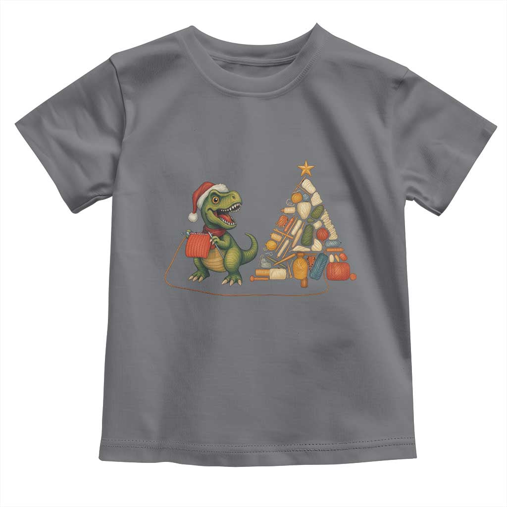 Christmas Dinosaur Knitting Toddler T Shirt Funny Yarn Tree Gift - Wonder Print Shop