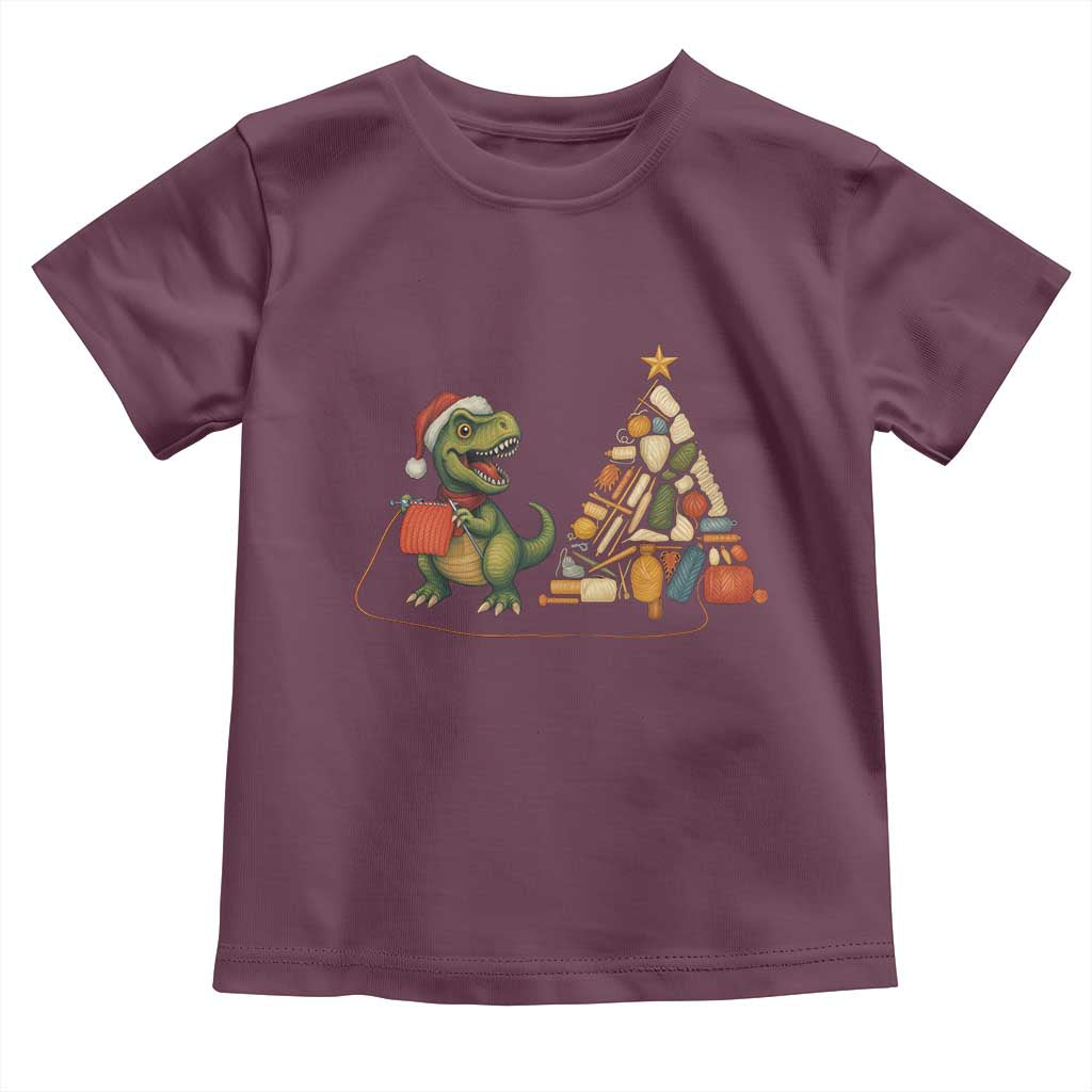 Christmas Dinosaur Knitting Toddler T Shirt Funny Yarn Tree Gift - Wonder Print Shop