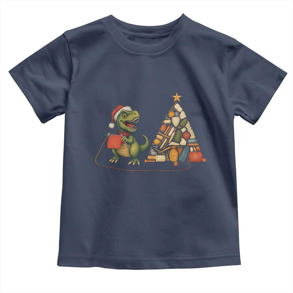 Christmas Dinosaur Knitting Toddler T Shirt Funny Yarn Tree Gift - Wonder Print Shop