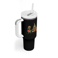 Christmas Dinosaur Knitting Tumbler With Handle Funny Yarn Tree Gift - Wonder Print Shop