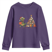 Christmas Dinosaur Knitting Youth Sweatshirt Funny Yarn Tree Gift - Wonder Print Shop