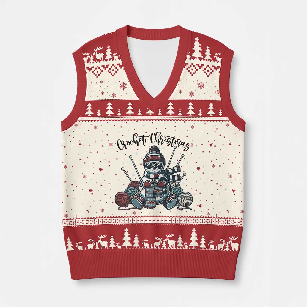 Crochet Xmas V-Neck Knit Sweater Vest Funny Snowman Crocheting Gift - Wonder Print Shop