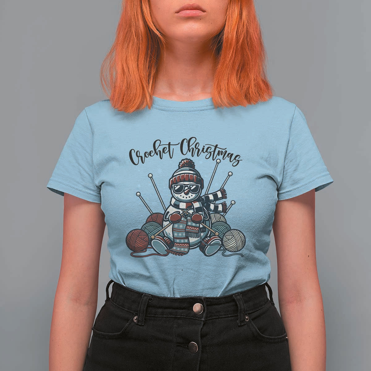 Crochet Christmas T Shirt For Women Funny Snowman Crocheting Gift - Wonder Print Shop