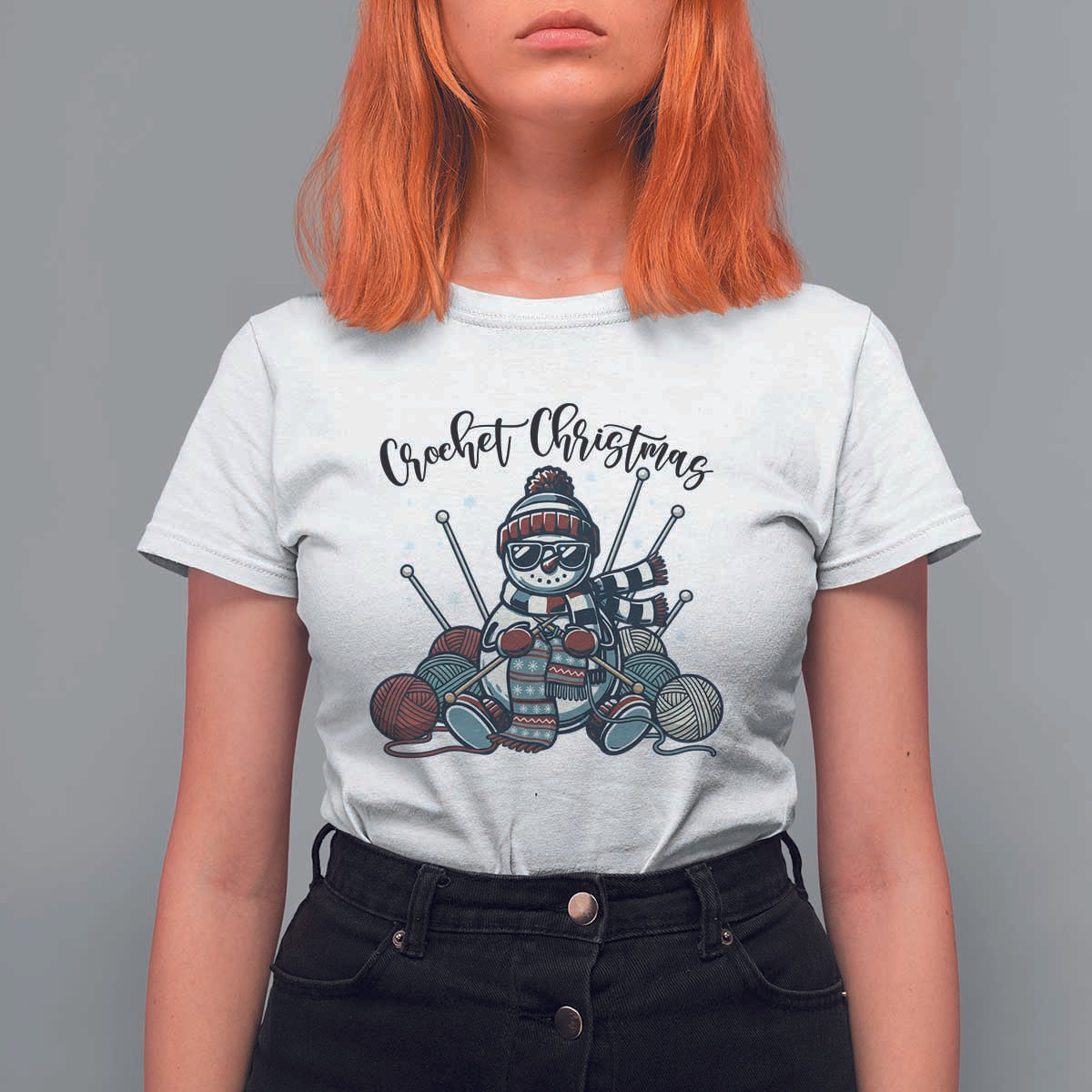 Crochet Christmas T Shirt For Women Funny Snowman Crocheting Gift - Wonder Print Shop
