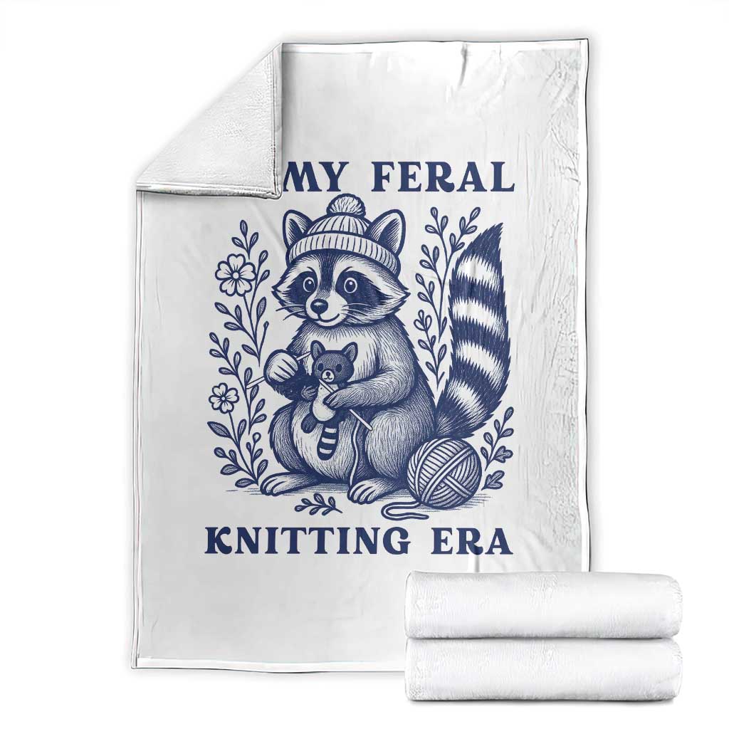 In My Feral Knitting Era Throw Blanket Raccoon Yarn Lover - Wonder Print Shop