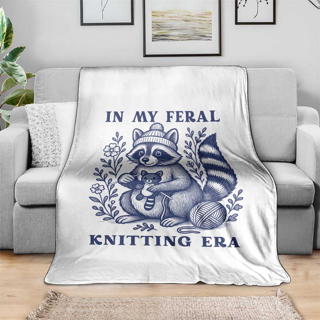 In My Feral Knitting Era Throw Blanket Raccoon Yarn Lover - Wonder Print Shop