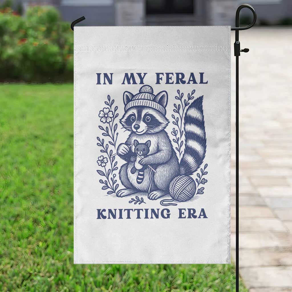 In My Feral Knitting Era Garden Flag Raccoon Yarn Lover - Wonder Print Shop