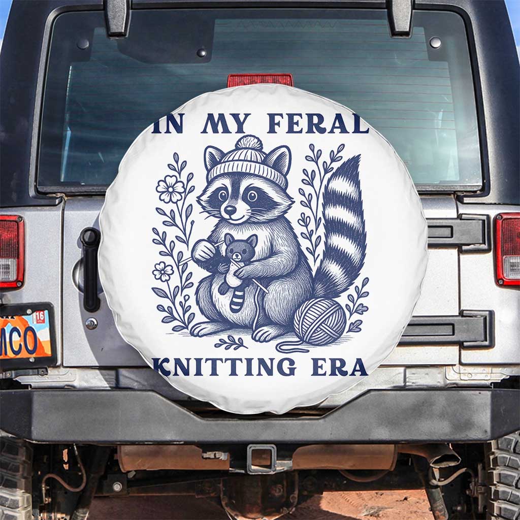 In My Feral Knitting Era Spare Tire Cover Raccoon Yarn Lover - Wonder Print Shop
