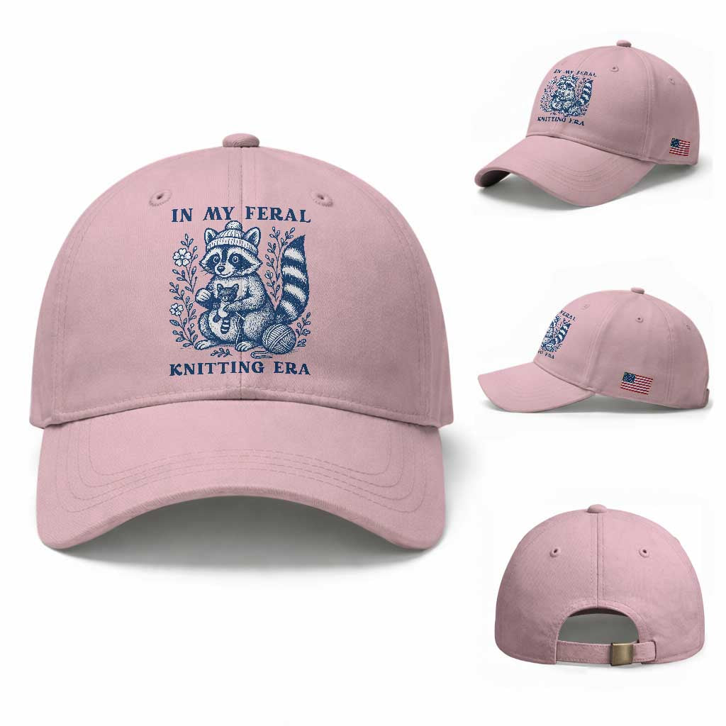 In My Feral Knitting Era Baseball Cap Raccoon Yarn Lover