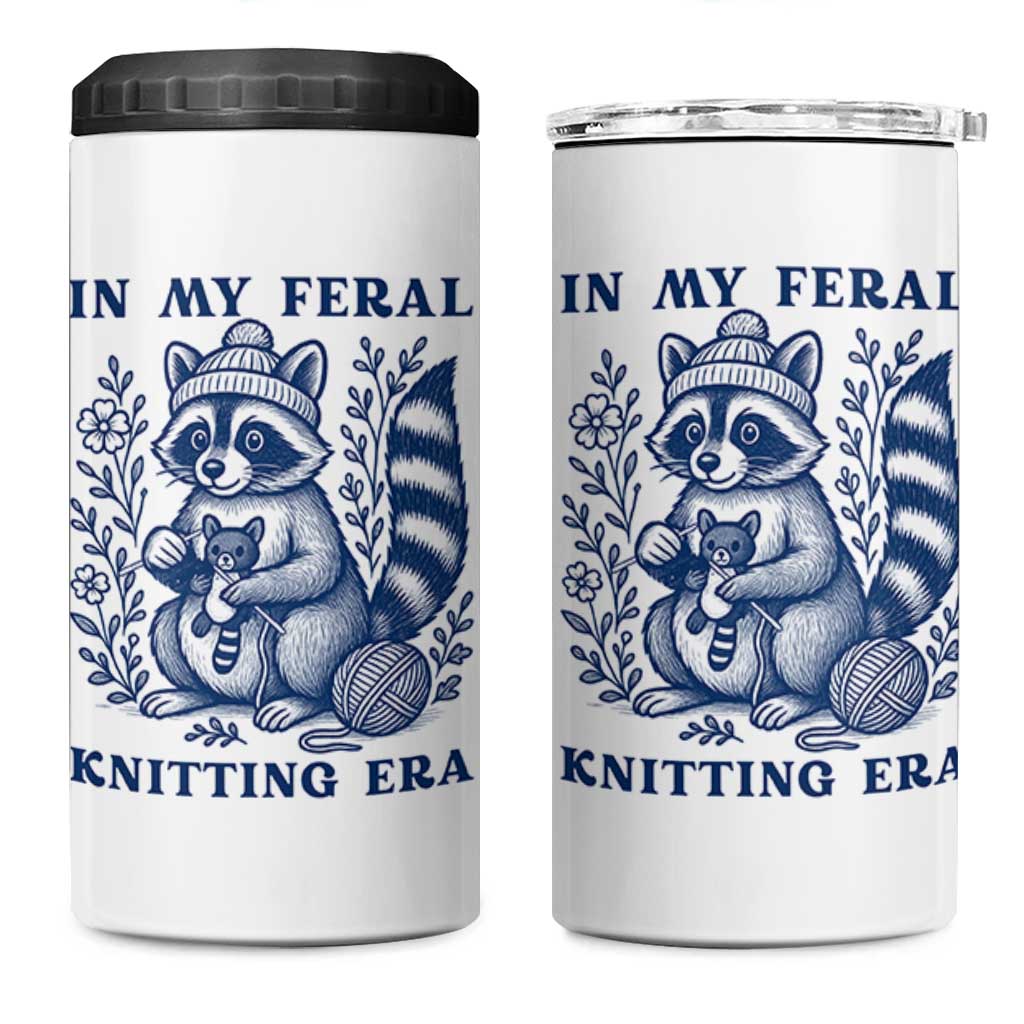 In My Feral Knitting Era 4 in 1 Can Cooler Tumbler Raccoon Yarn Lover - Wonder Print Shop