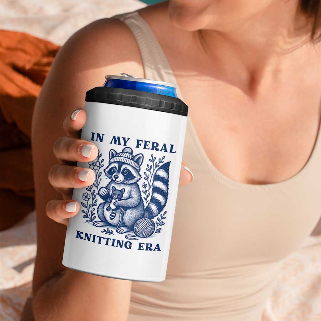 In My Feral Knitting Era 4 in 1 Can Cooler Tumbler Raccoon Yarn Lover - Wonder Print Shop