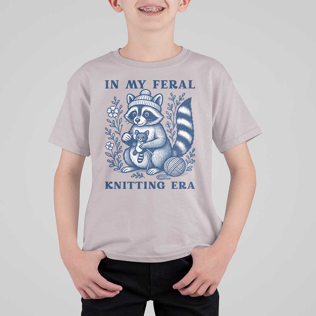 In My Feral Knitting Era T Shirt For Kid Raccoon Yarn Lover - Wonder Print Shop