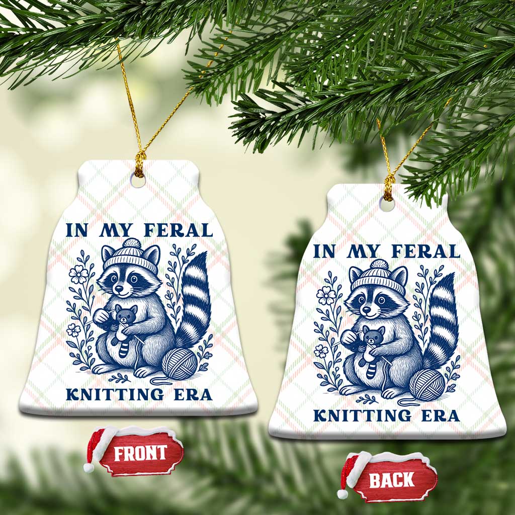 In My Feral Knitting Era Ceramic Ornament Raccoon Yarn Lover - Wonder Print Shop