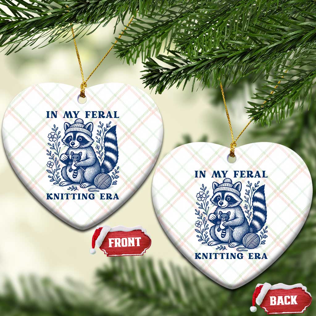 In My Feral Knitting Era Ceramic Ornament Raccoon Yarn Lover - Wonder Print Shop