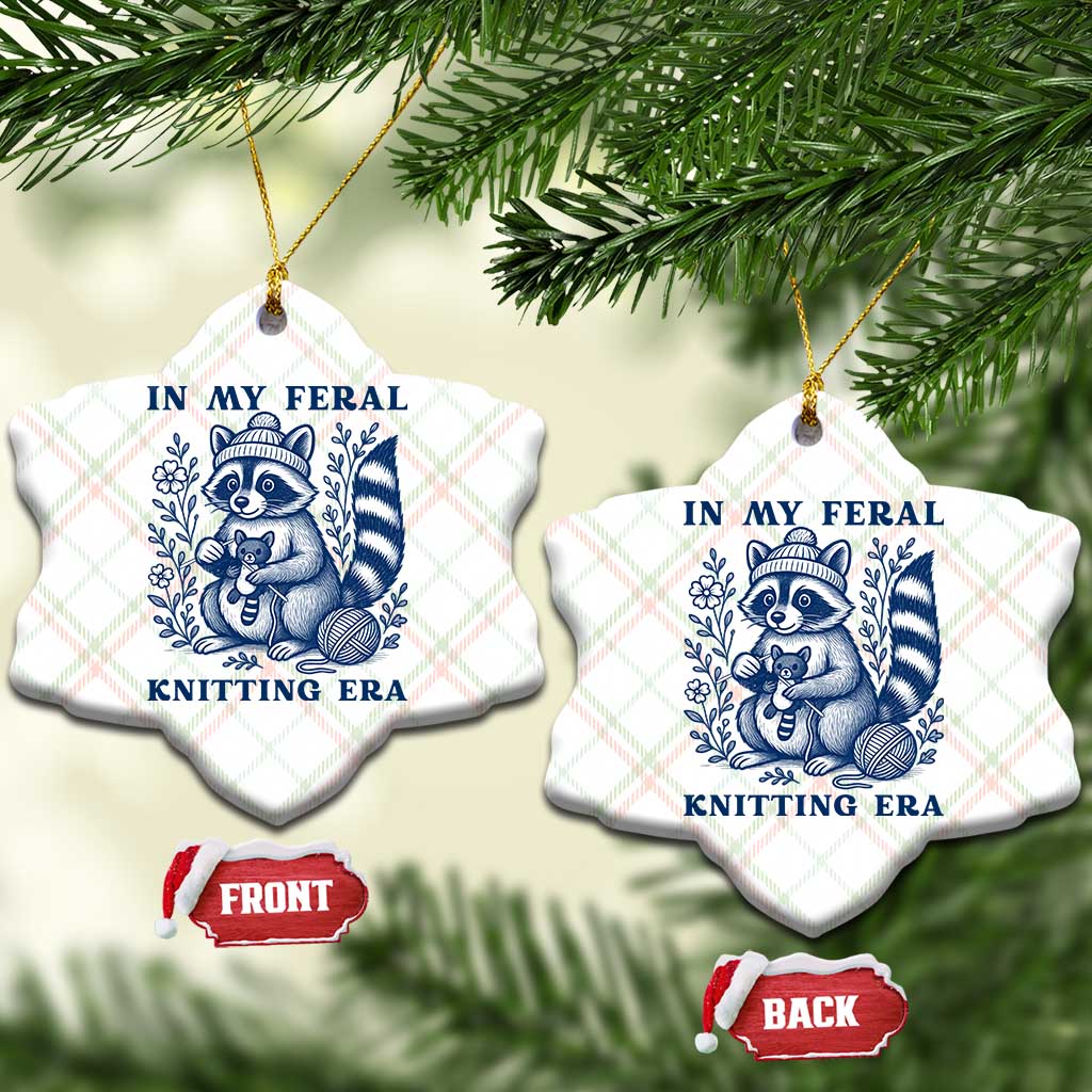 In My Feral Knitting Era Ceramic Ornament Raccoon Yarn Lover - Wonder Print Shop