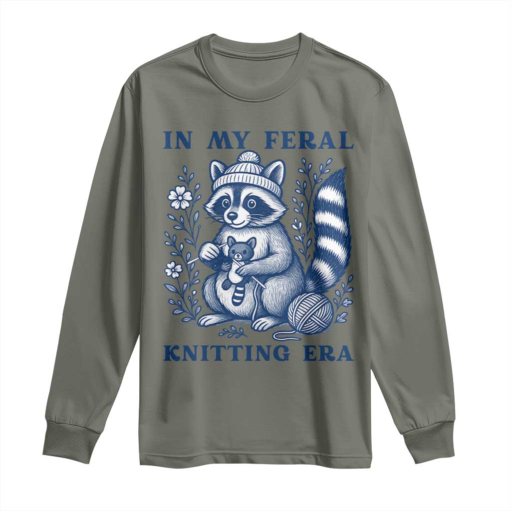 In My Feral Knitting Era Long Sleeve Shirt Raccoon Yarn Lover - Wonder Print Shop