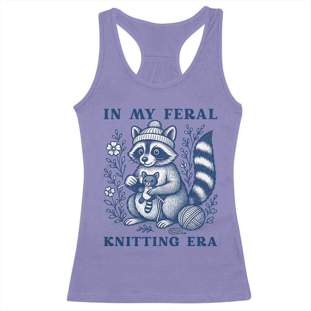 In My Feral Knitting Era Racerback Tank Top Raccoon Yarn Lover - Wonder Print Shop