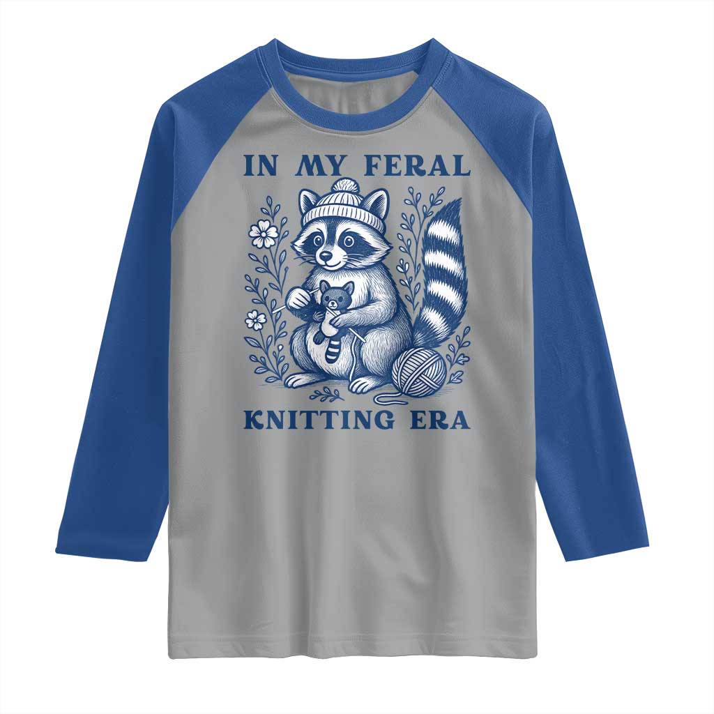 In My Feral Knitting Era Raglan Shirt Raccoon Yarn Lover - Wonder Print Shop