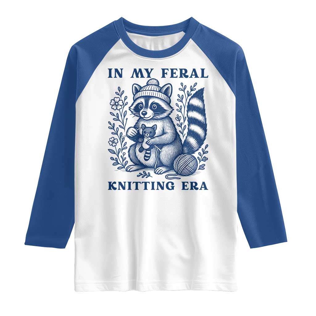 In My Feral Knitting Era Raglan Shirt Raccoon Yarn Lover - Wonder Print Shop