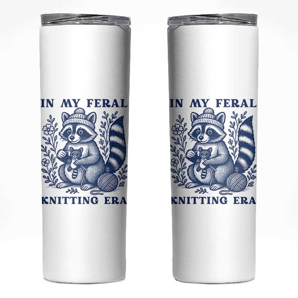 In My Feral Knitting Era Skinny Tumbler Raccoon Yarn Lover - Wonder Print Shop