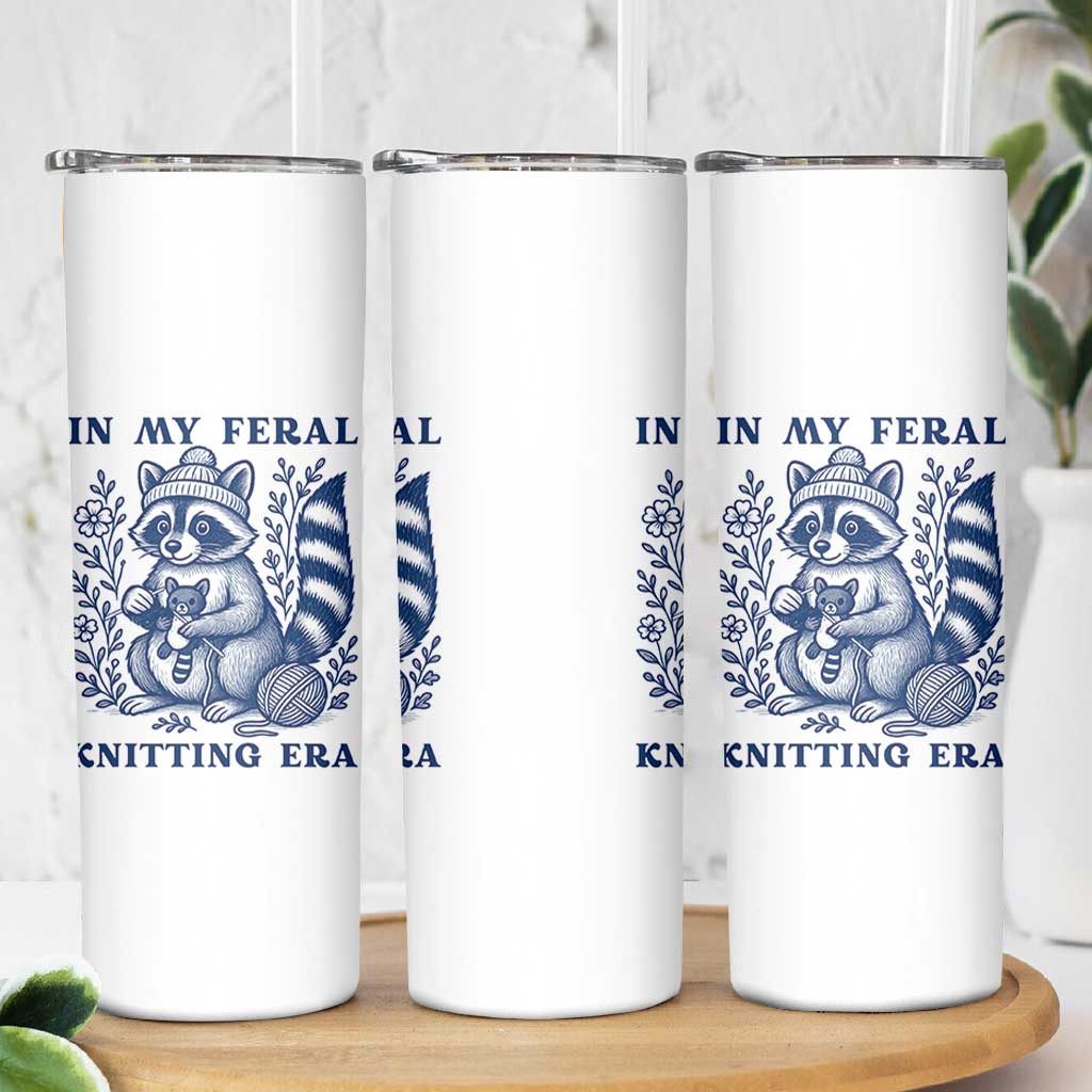 In My Feral Knitting Era Skinny Tumbler Raccoon Yarn Lover - Wonder Print Shop