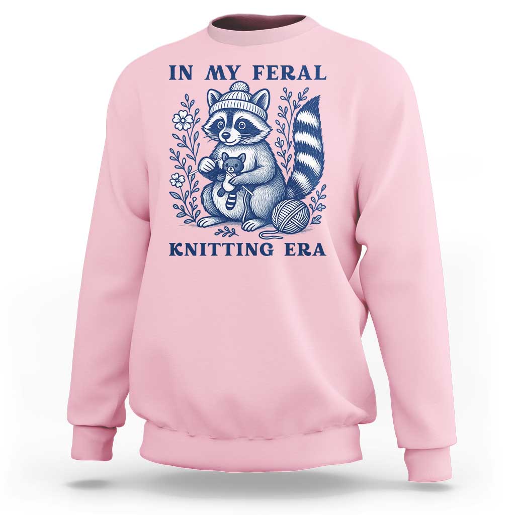 In My Feral Knitting Era Sweatshirt Raccoon Yarn Lover - Wonder Print Shop