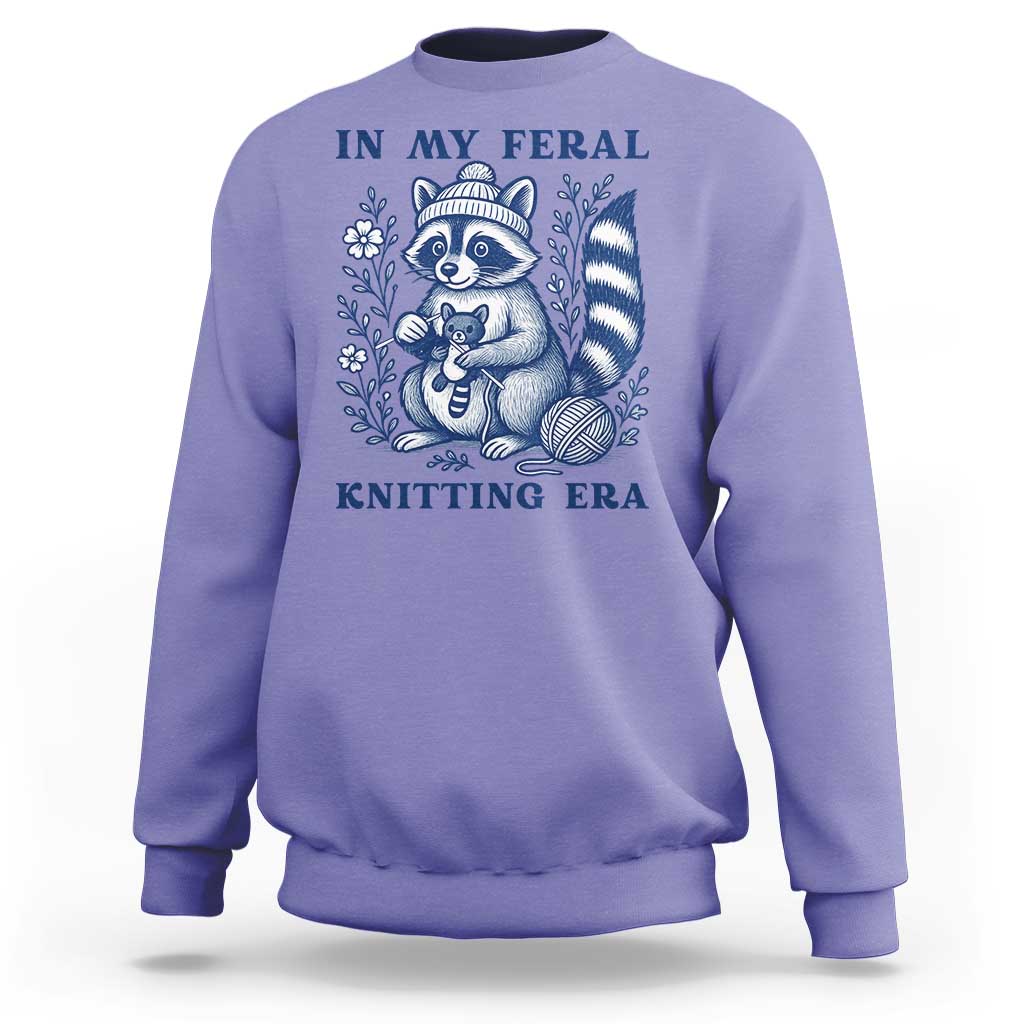 In My Feral Knitting Era Sweatshirt Raccoon Yarn Lover - Wonder Print Shop