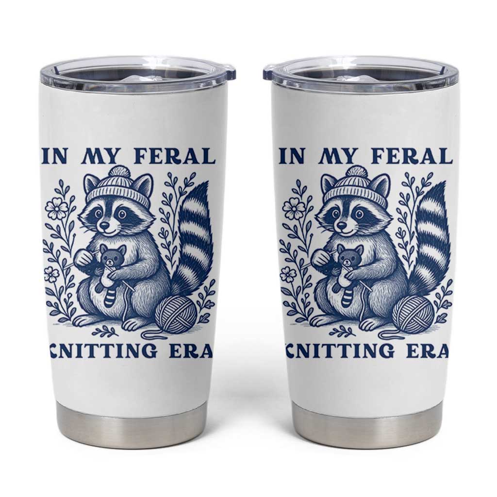 In My Feral Knitting Era Tumbler Cup Raccoon Yarn Lover - Wonder Print Shop