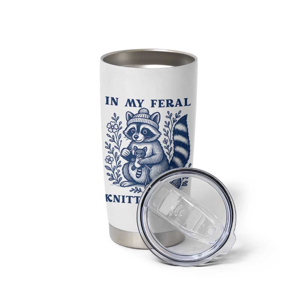 In My Feral Knitting Era Tumbler Cup Raccoon Yarn Lover - Wonder Print Shop
