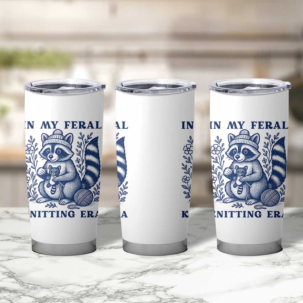 In My Feral Knitting Era Tumbler Cup Raccoon Yarn Lover - Wonder Print Shop