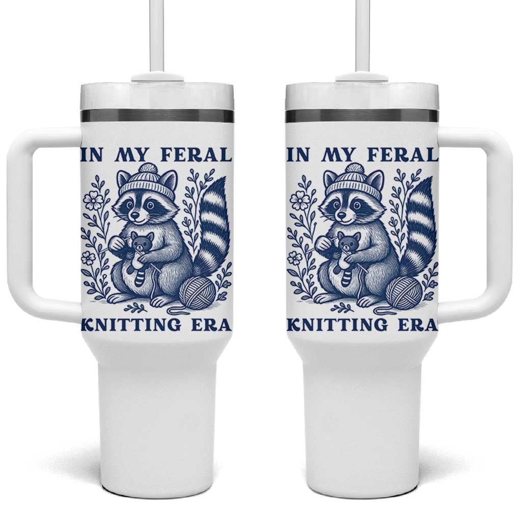 In My Feral Knitting Era Tumbler With Handle Raccoon Yarn Lover - Wonder Print Shop