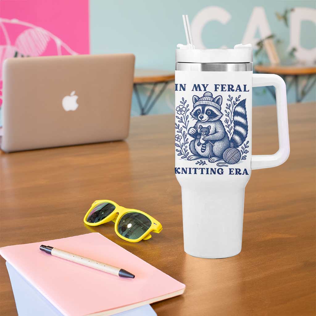 In My Feral Knitting Era Tumbler With Handle Raccoon Yarn Lover - Wonder Print Shop