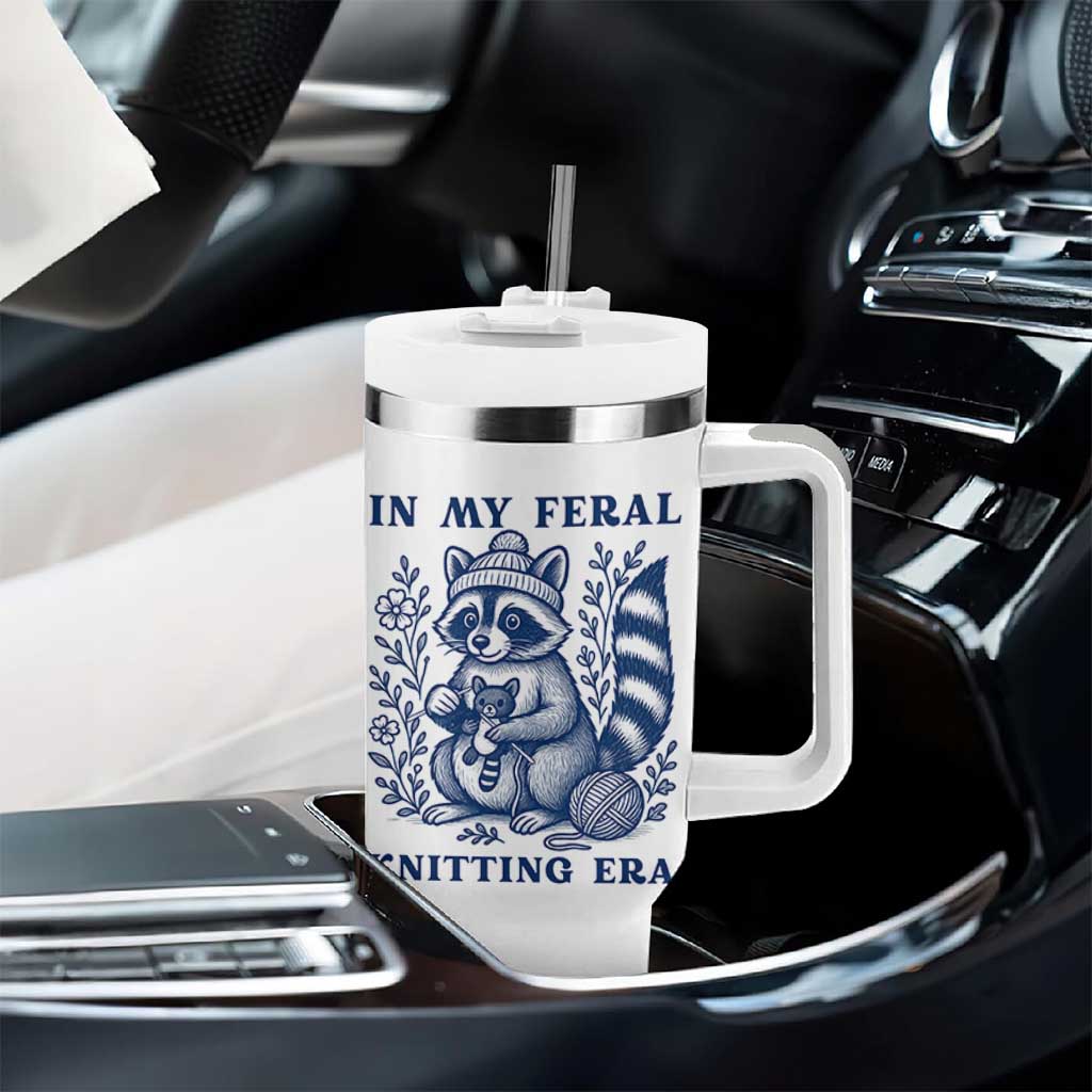 In My Feral Knitting Era Tumbler With Handle Raccoon Yarn Lover - Wonder Print Shop