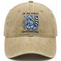 In My Feral Knitting Era Washed Cotton Baseball Cap Raccoon Yarn Lover
