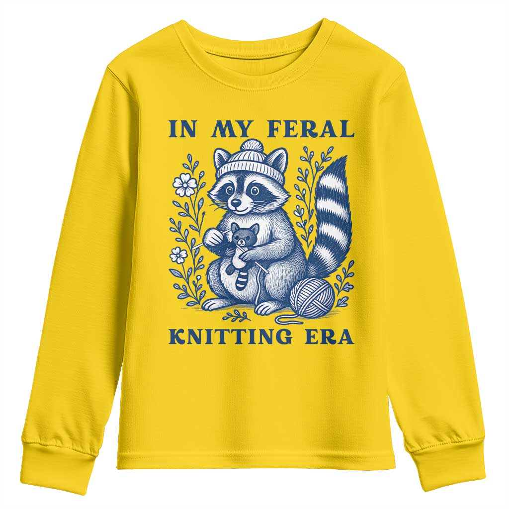 In My Feral Knitting Era Youth Sweatshirt Raccoon Yarn Lover - Wonder Print Shop