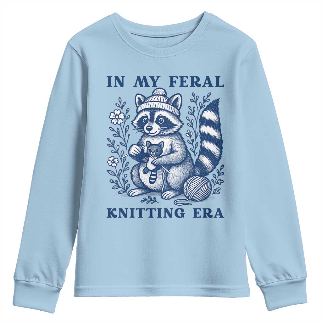 In My Feral Knitting Era Youth Sweatshirt Raccoon Yarn Lover - Wonder Print Shop