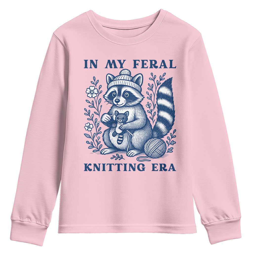 In My Feral Knitting Era Youth Sweatshirt Raccoon Yarn Lover - Wonder Print Shop