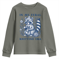 In My Feral Knitting Era Youth Sweatshirt Raccoon Yarn Lover - Wonder Print Shop