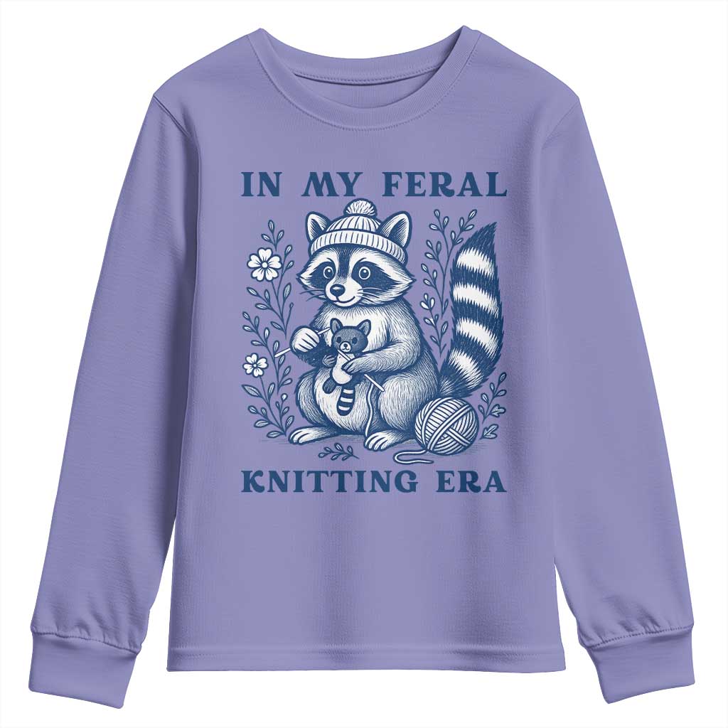 In My Feral Knitting Era Youth Sweatshirt Raccoon Yarn Lover - Wonder Print Shop