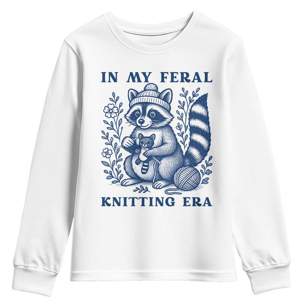 In My Feral Knitting Era Youth Sweatshirt Raccoon Yarn Lover - Wonder Print Shop