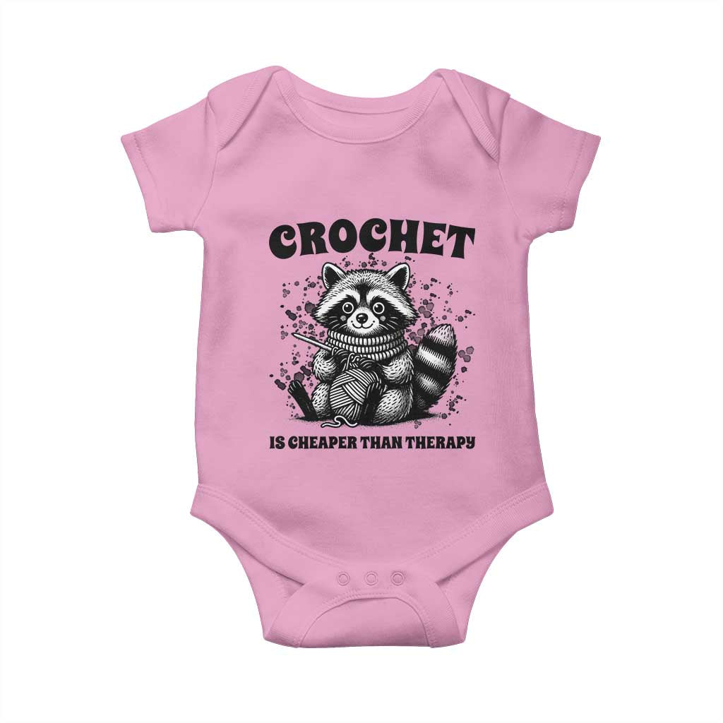 Crocheting Is Cheaper Than Therapy Baby Onesie Raccoon Yarn Lover - Wonder Print Shop