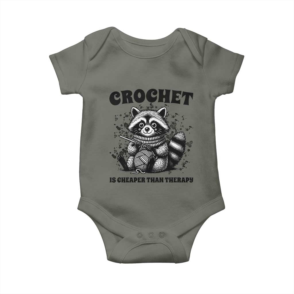 Crocheting Is Cheaper Than Therapy Baby Onesie Raccoon Yarn Lover - Wonder Print Shop